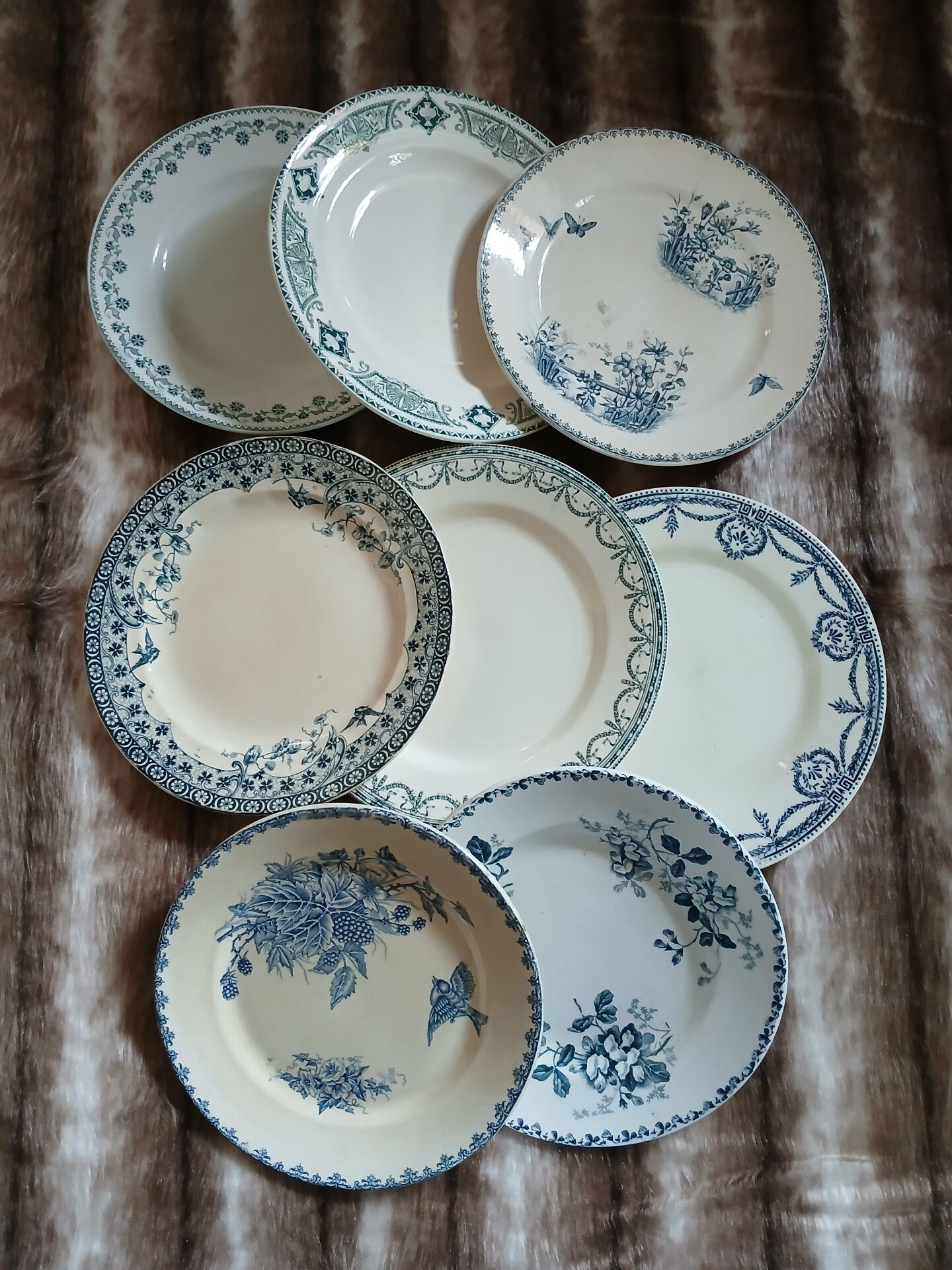 8 mismatched ironstone dinner plates