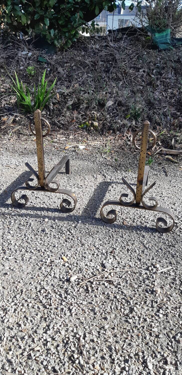 Pair of wrought iron andirons