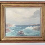 Huile de paysage marin vintage sur carton, signée par Karl Gustav Holmberg 1960