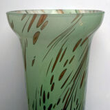 Vase ancien piédouche en verre tacheté verre soufflé