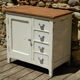 Antique sideboard / charming solid pine workshop furniture with a patina.