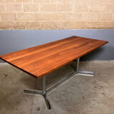Table de salle à manger vintage chromée en merisier massif de style industriel