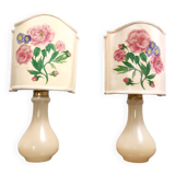 Paire de lampes de table en verre de Murano par Gino Cenedese avec abat-jours floraux