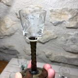 Antique and rare! Sold in a set of 12 colorful twisted stemmed glasses engraved with flowers and leaves