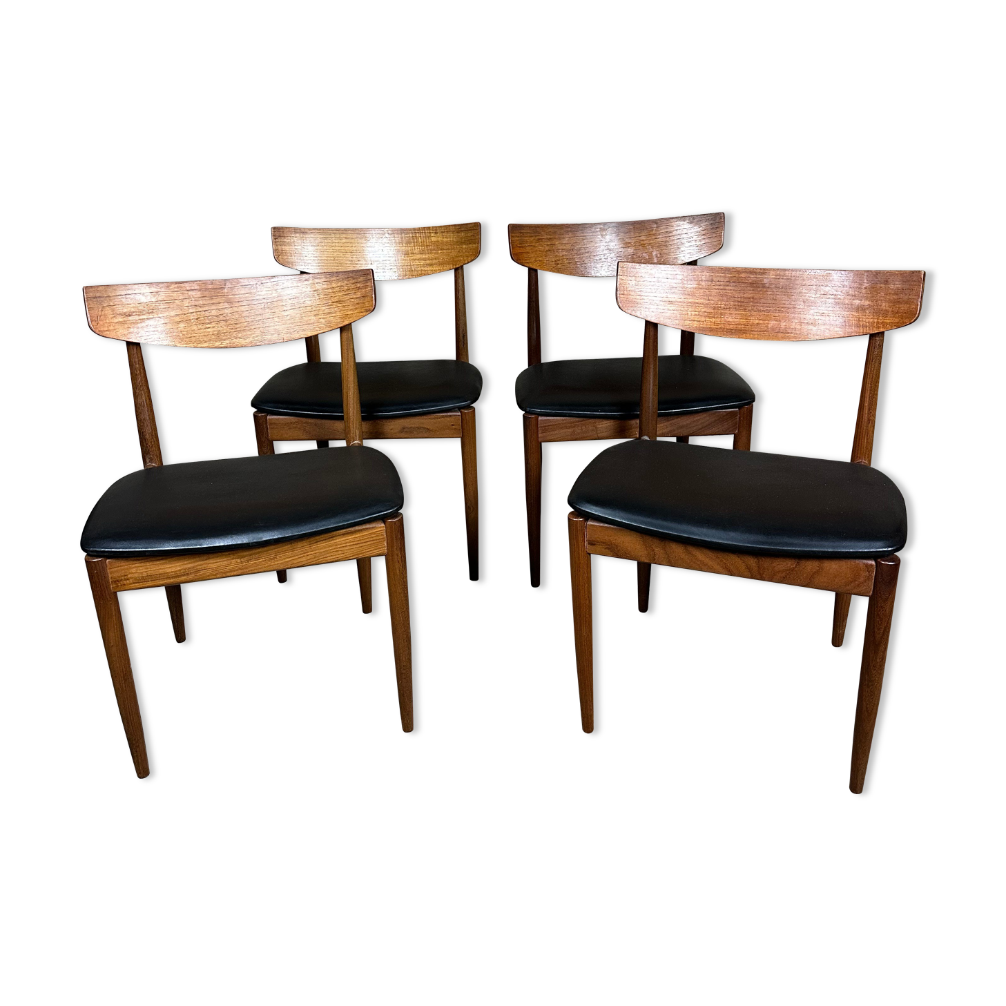 Chairs (set of 4) vintage 1960 Italian Casala in teak and skaï