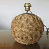 Ball lamp in rope, rattan, ceramic and brass 70s