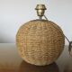 Ball lamp in rope, rattan, ceramic and brass 70s