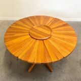 Unique round solid pine dining table, 1970s
