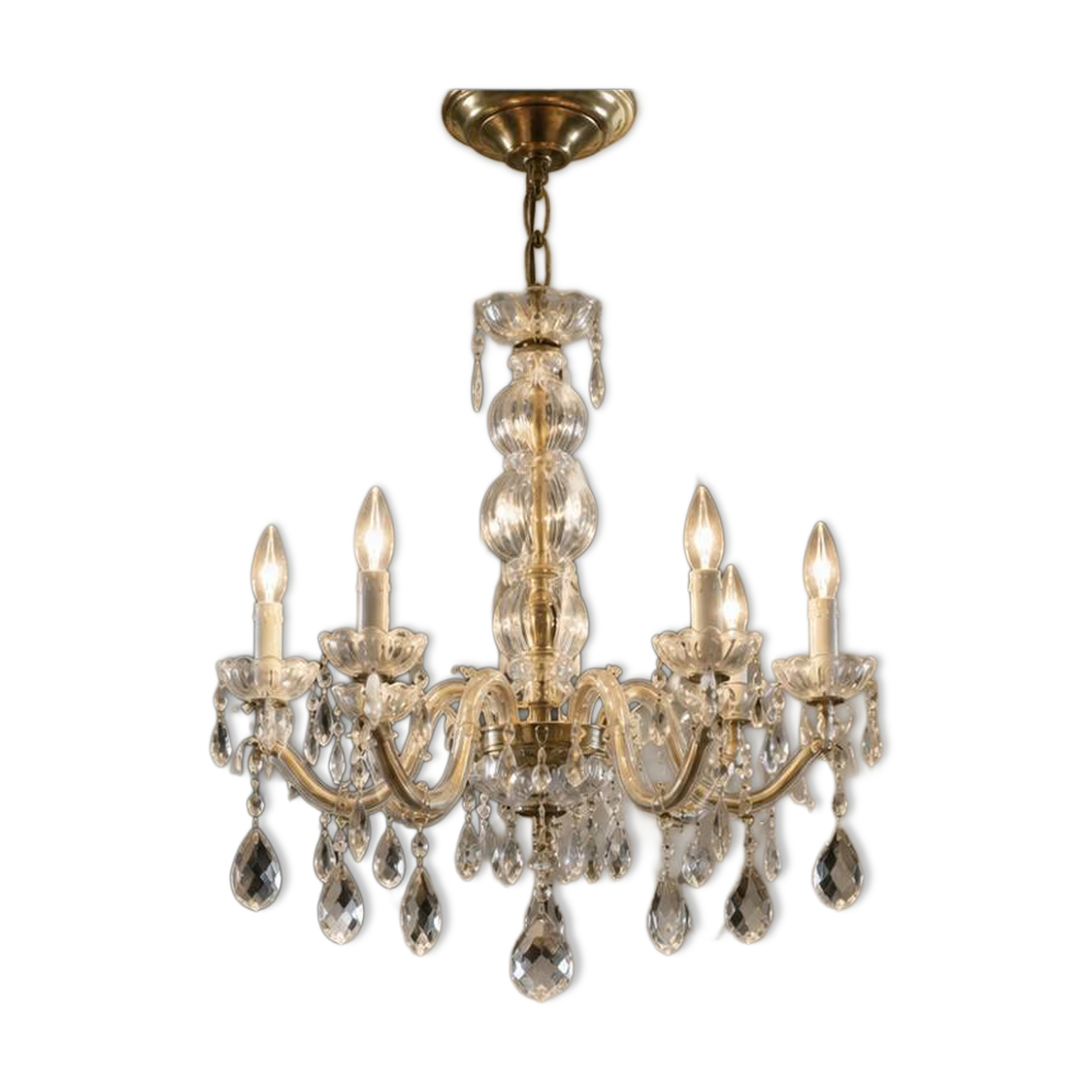 vintage 1960s glass and brass pendant chandelier with pendants