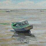 Painting "Boat at Low Tide", signed J-P. Guinegault – 2nd part of the 20th century