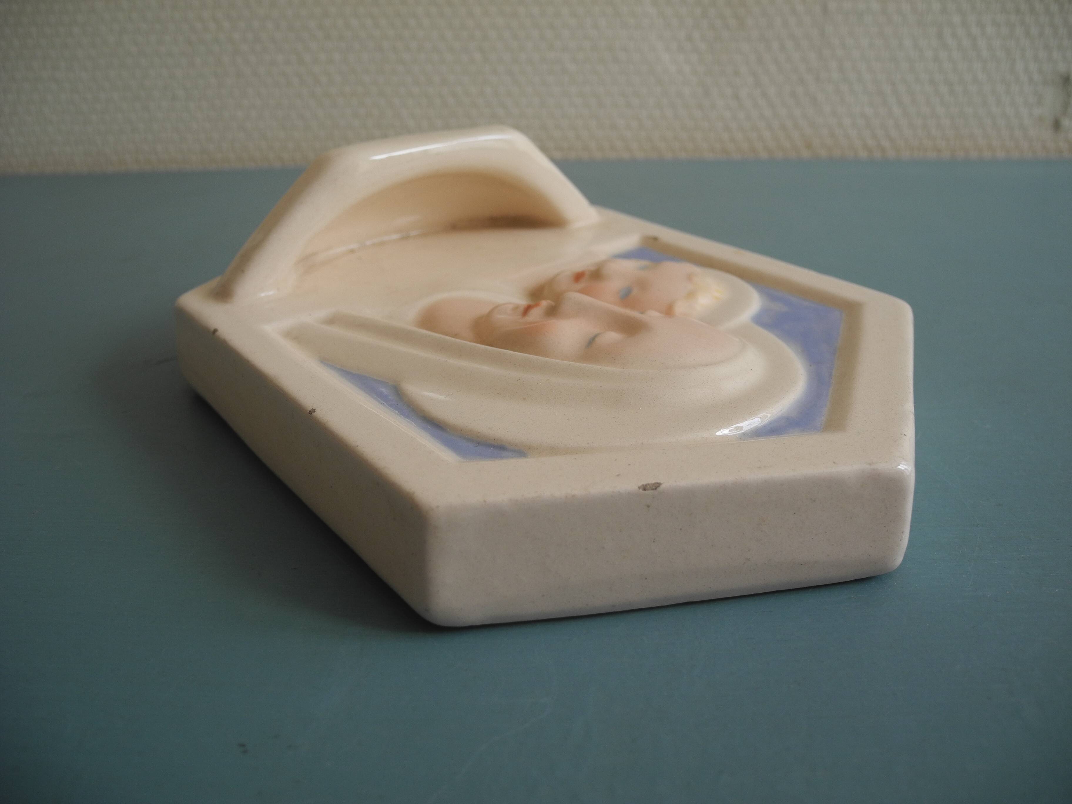 ancient holy water font Desvres Fourmaintraux earthenware