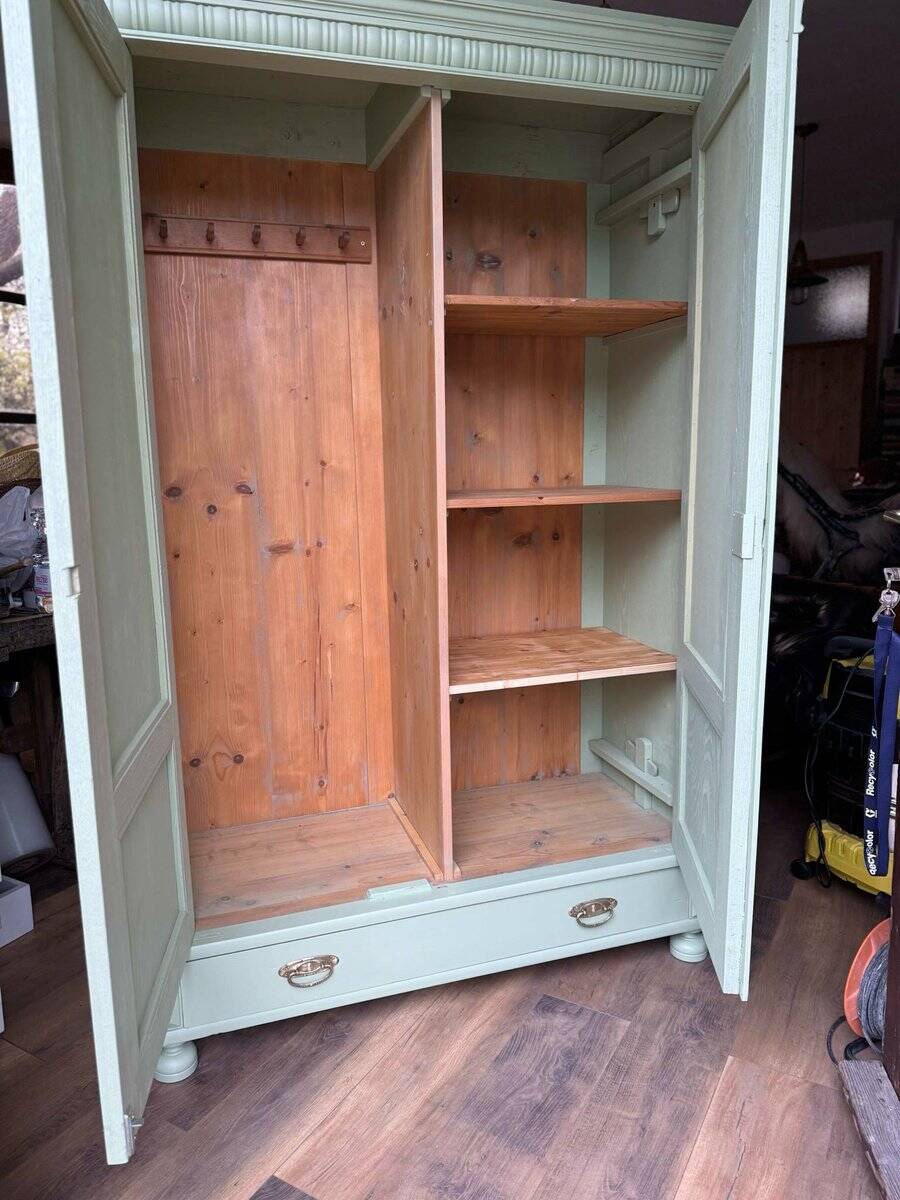 Antique painted green wooden wardrobe