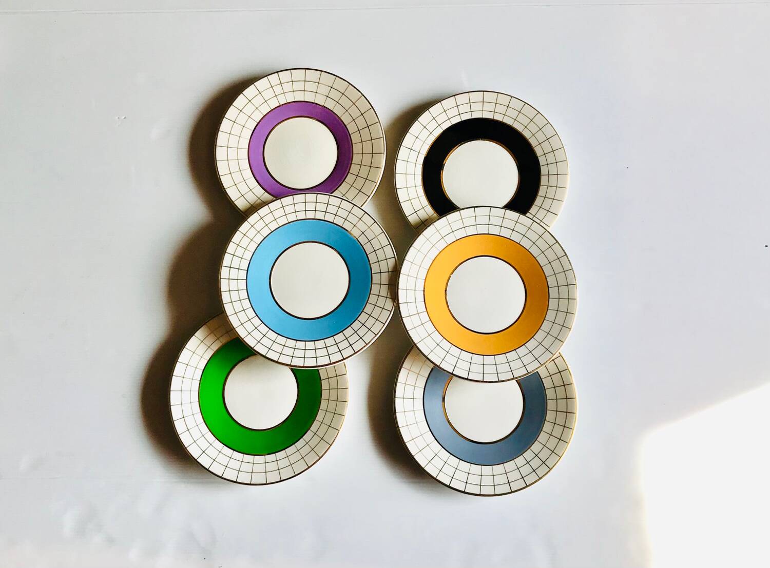 Set of 6 colorful dessert plates 1950s