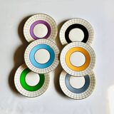 Set of 6 colorful dessert plates 1950s