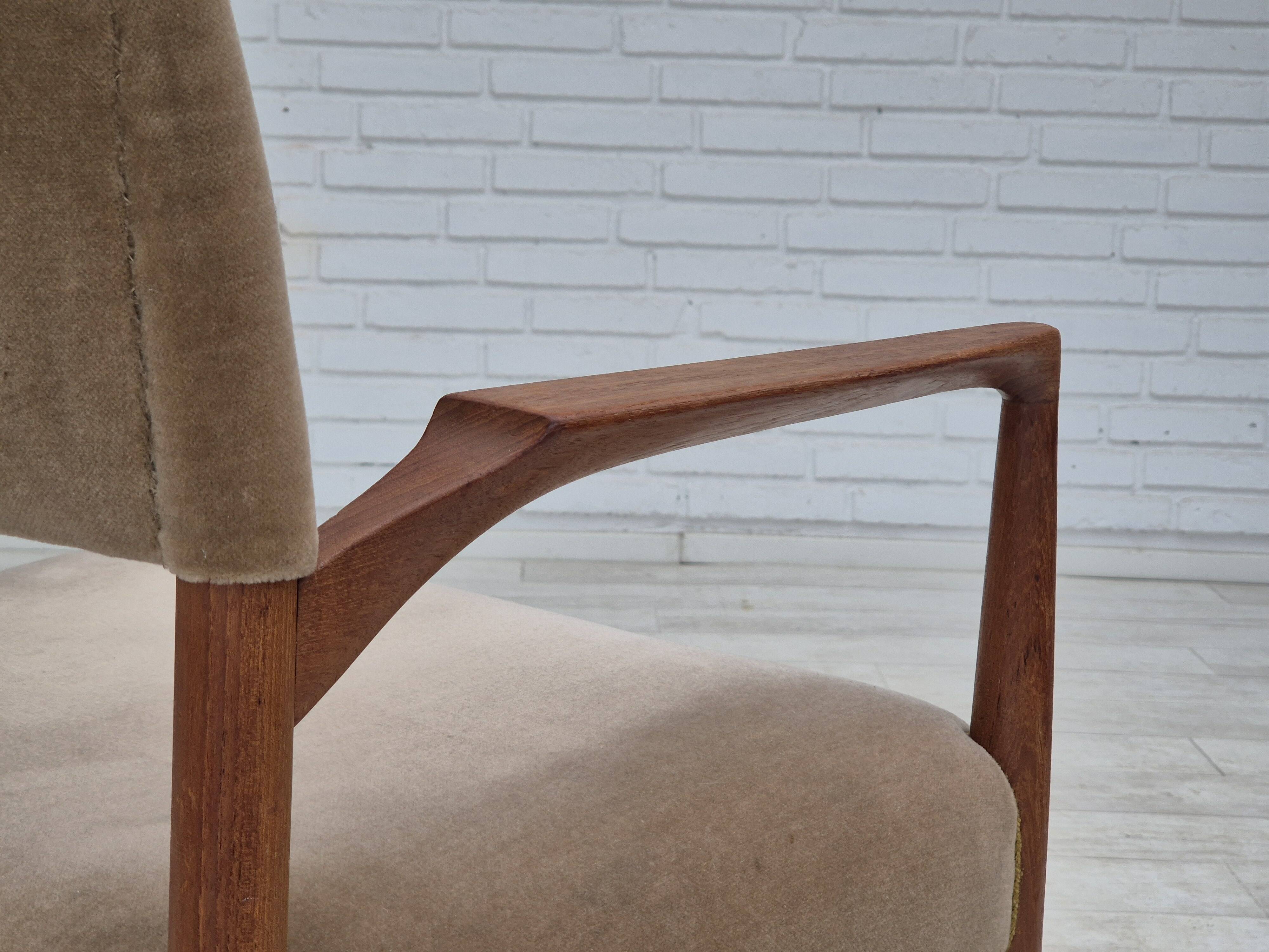 1960s, Danish chair, solid teak wood, furniture velour.