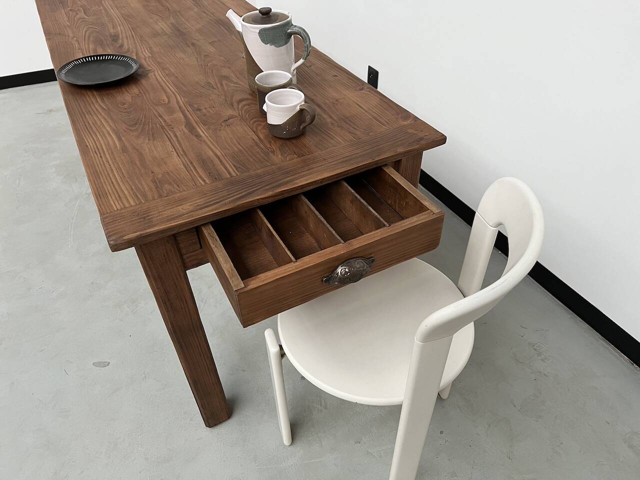 Table de ferme en pin 223 cm, années 70