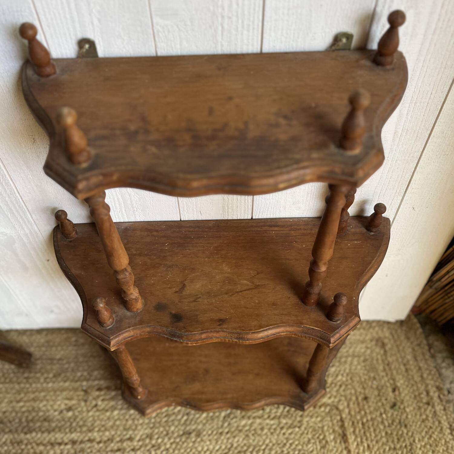 Turned wooden shelf