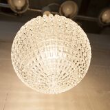 1960s Holophane Ball Pendant Chandelier, Thick Glass, 30 cm, and Vintage Brass