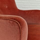 1970s, Danish set of two velour armchairs, original condition, beech wood.