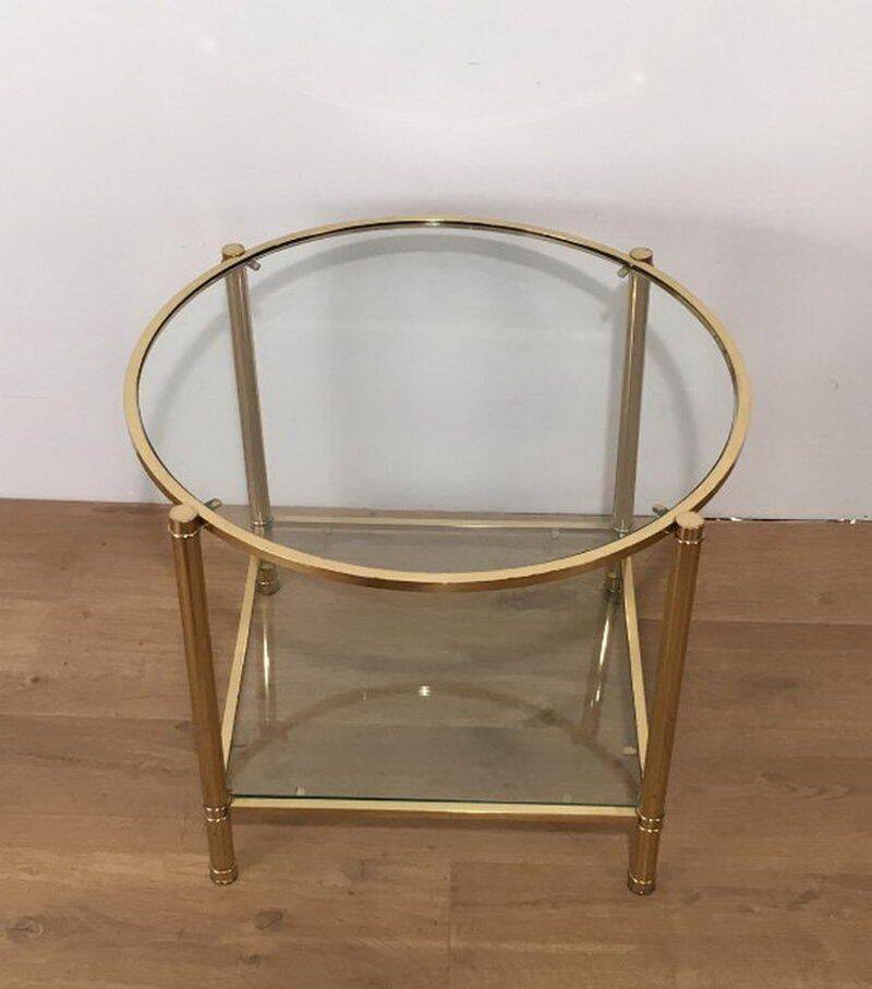Pair of round brass side tables