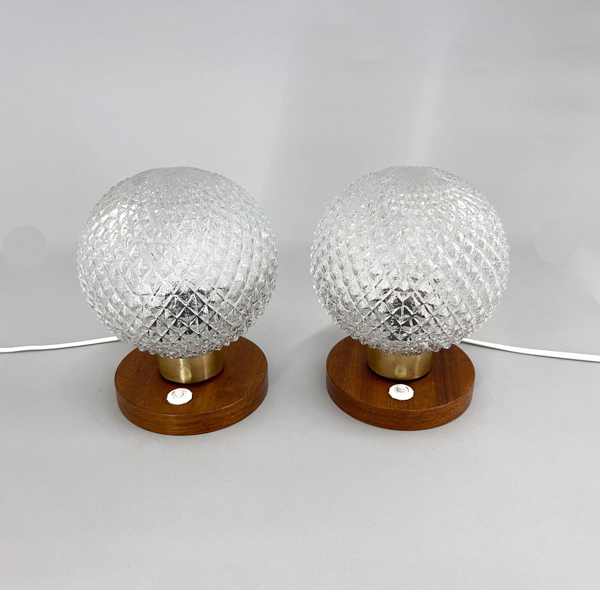 Pair of Midcentury Wood & Glass Table Lamps, 1970s