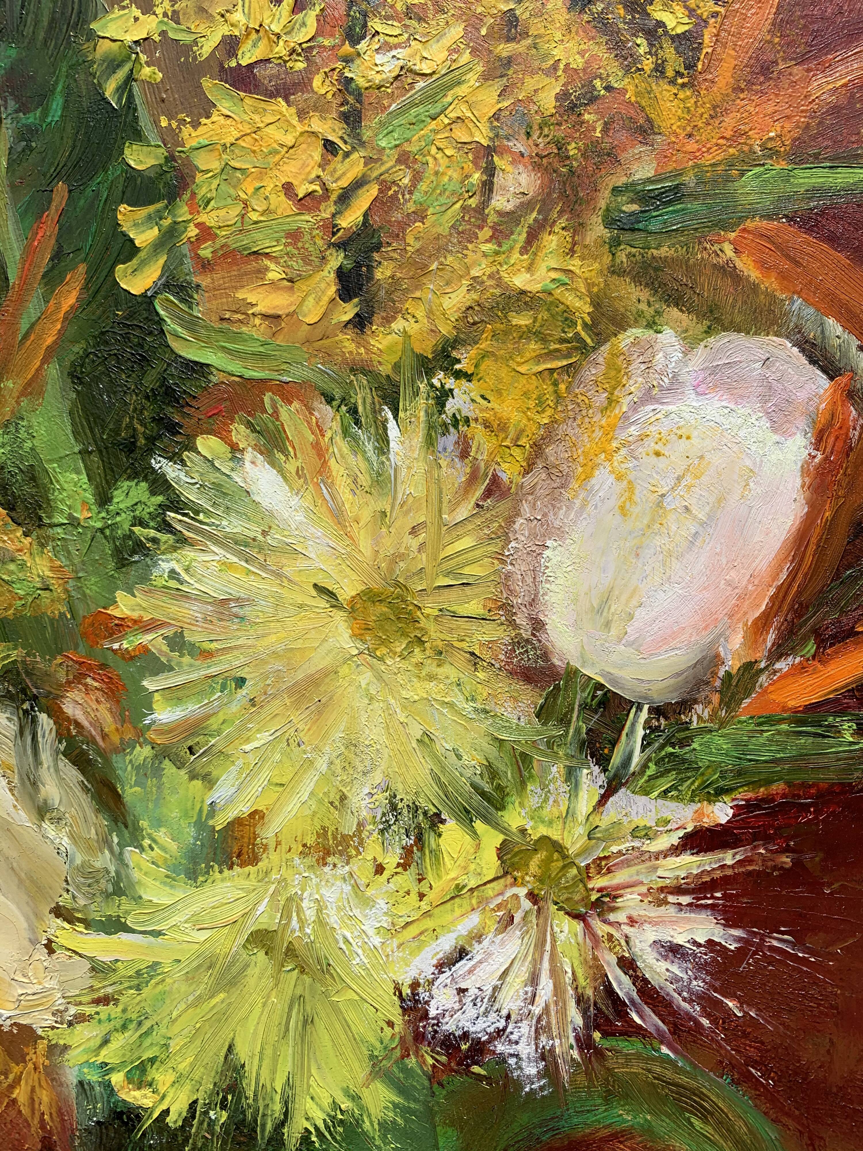 Table bouquet of flowers oil on cardboard