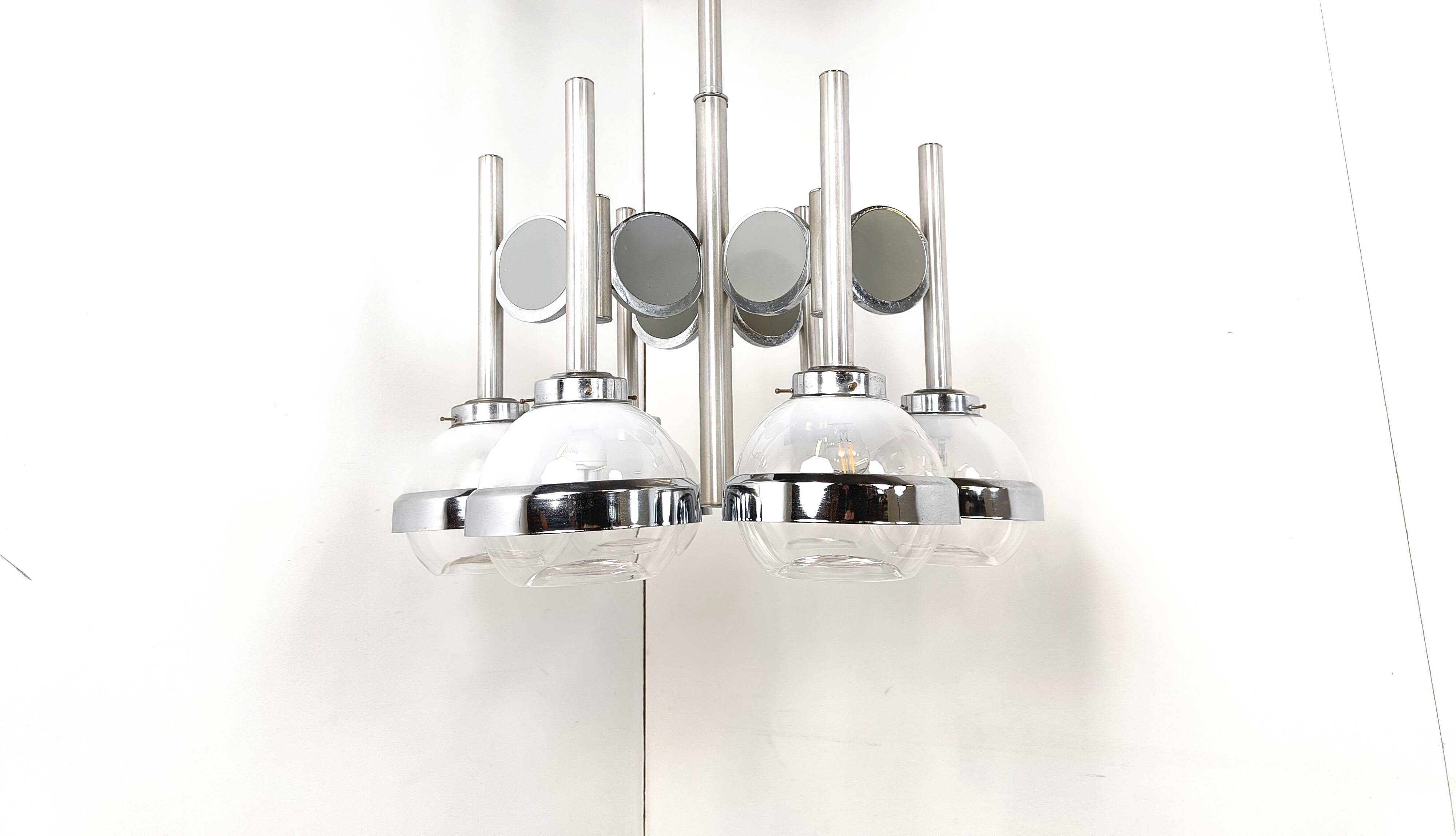 Vintage italian glass globe space age chandelier, 1970s