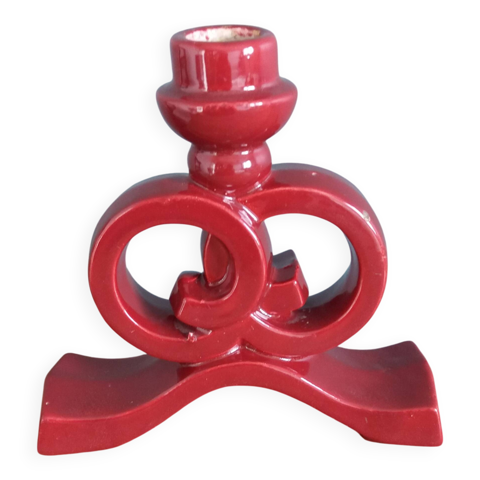 Art Deco ceramic candlestick, burgundy