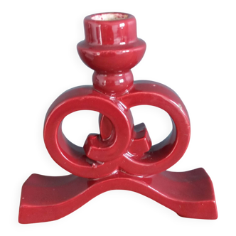 Art Deco ceramic candlestick, burgundy