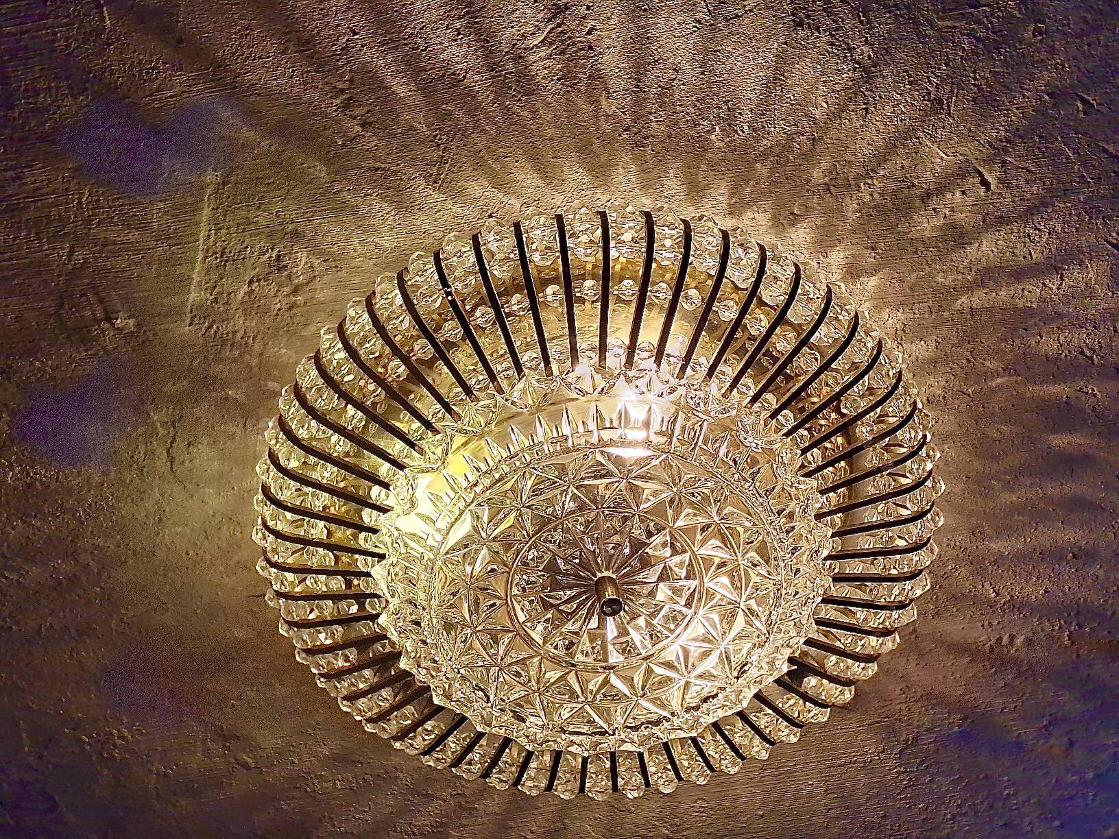 Brass and Glass Ceiling Light by Ernst Palme Palwa, 1970s