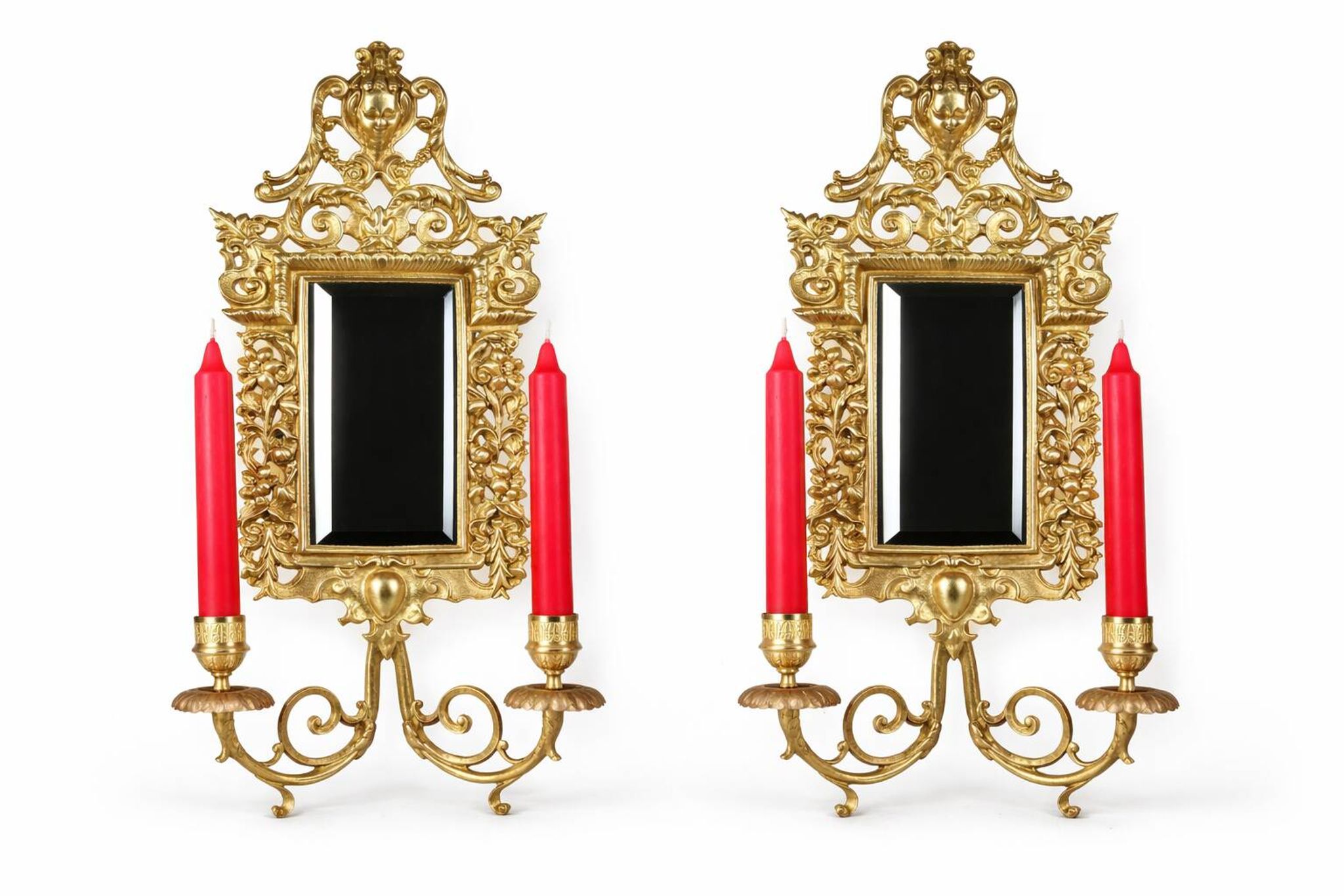 Pair of Napoleon III wall sconces in gilded bronze, with bevelled mirrors.