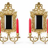 Pair of Napoleon III wall sconces in gilded bronze, with bevelled mirrors.
