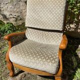 Armchair in wood, cane and velvet