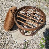Rattan and bamboo pouf