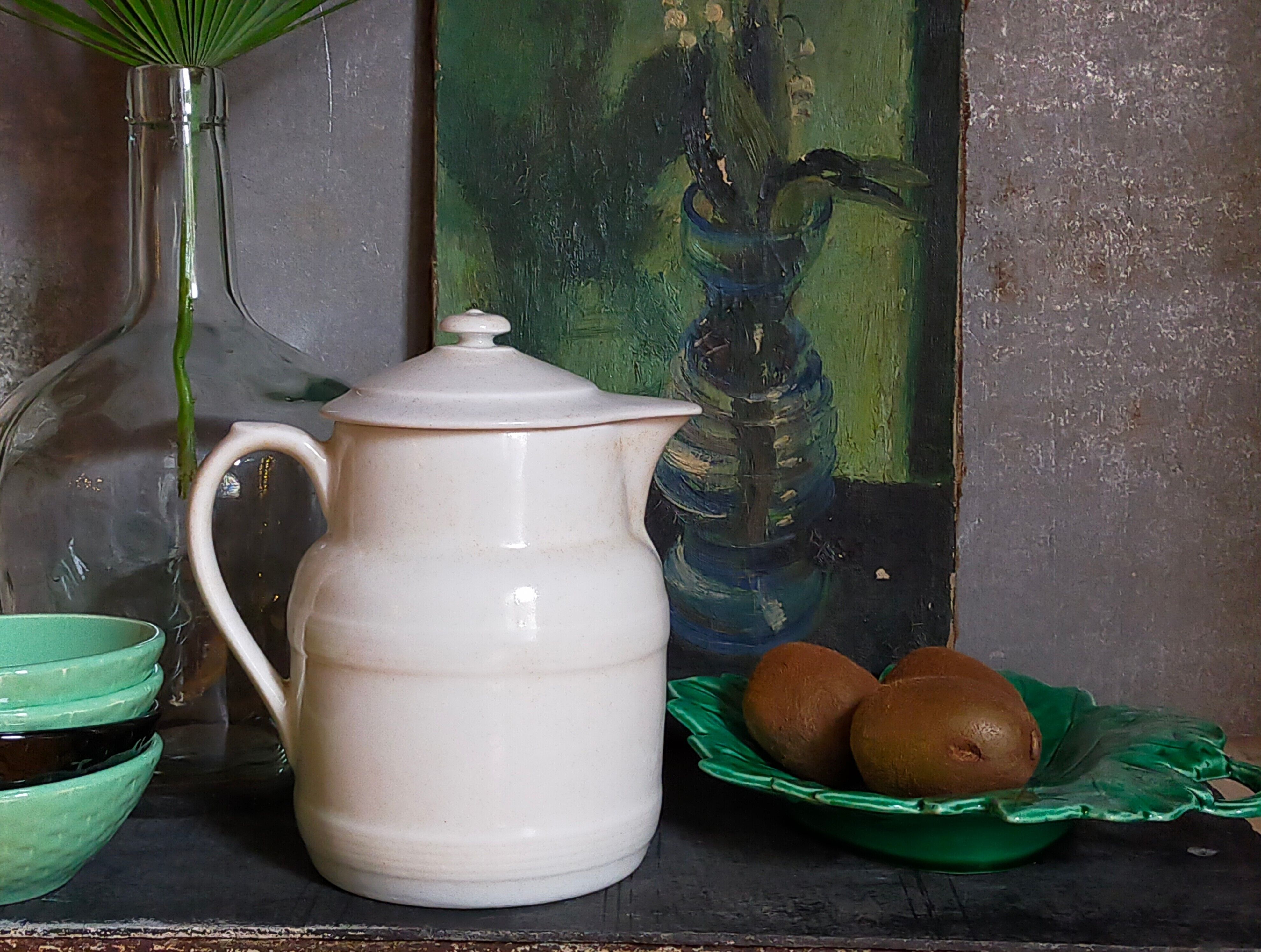Covered pitcher in porcelain fire of Grigny XIXth stamped P.Precious