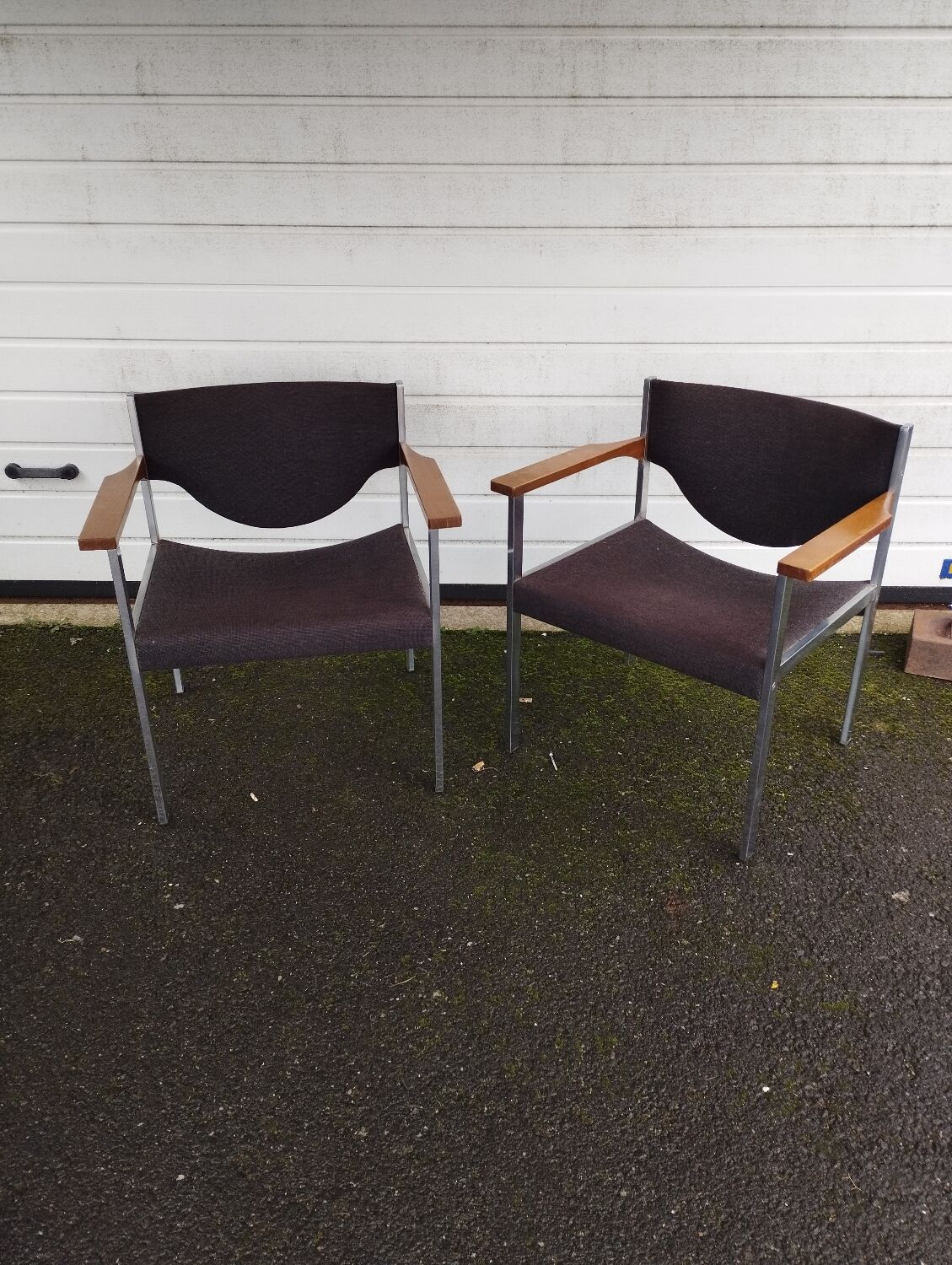 Pair of armchairs Lübke beech and metal