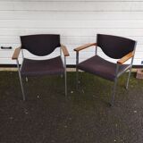 Pair of armchairs Lübke beech and metal