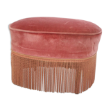 Ottoman, pink velvet footrest with napoleon fringe