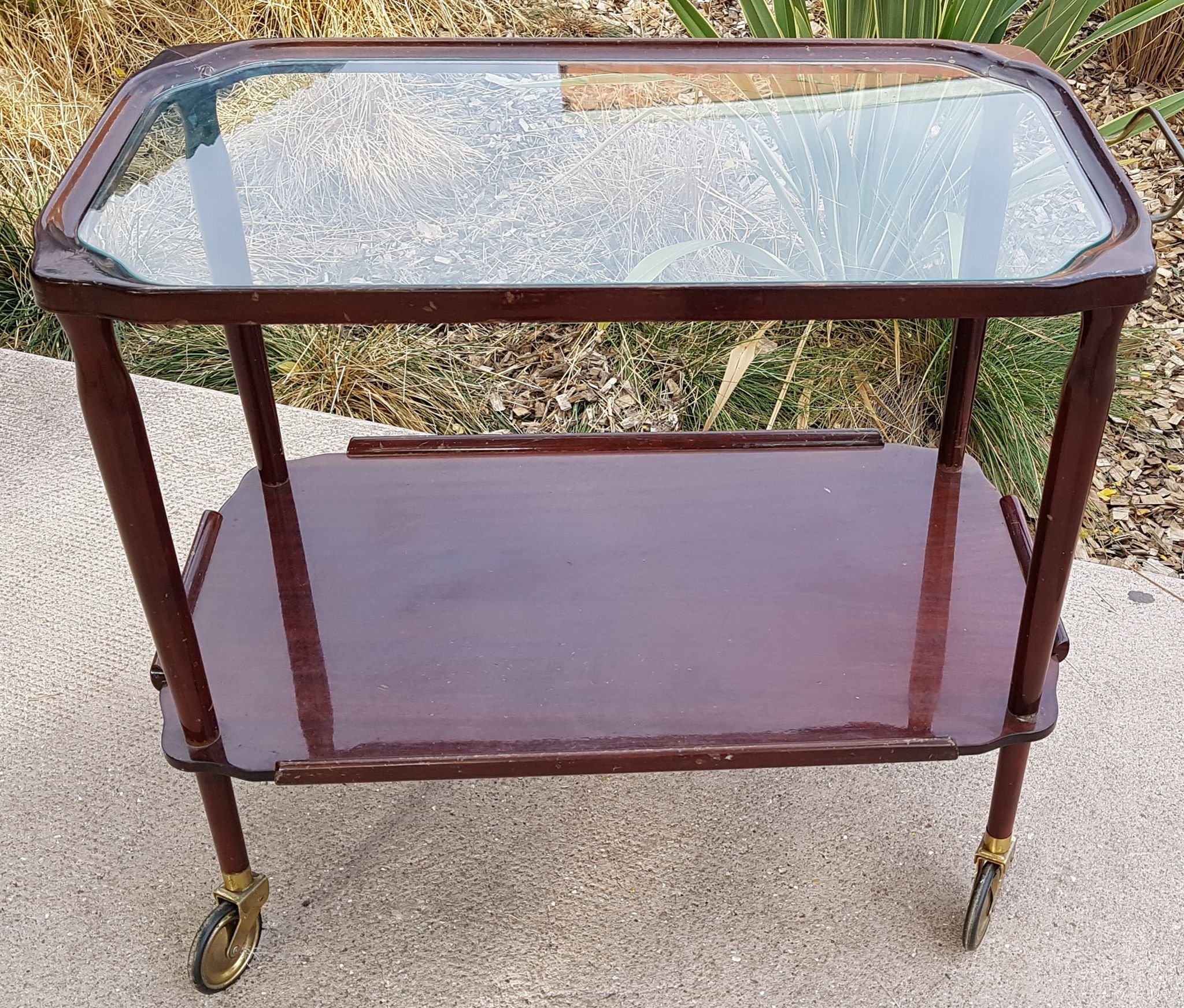 Serving trolley table on wheels vintage 2 trays