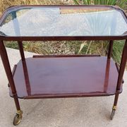 Serving trolley table on wheels vintage 2 trays