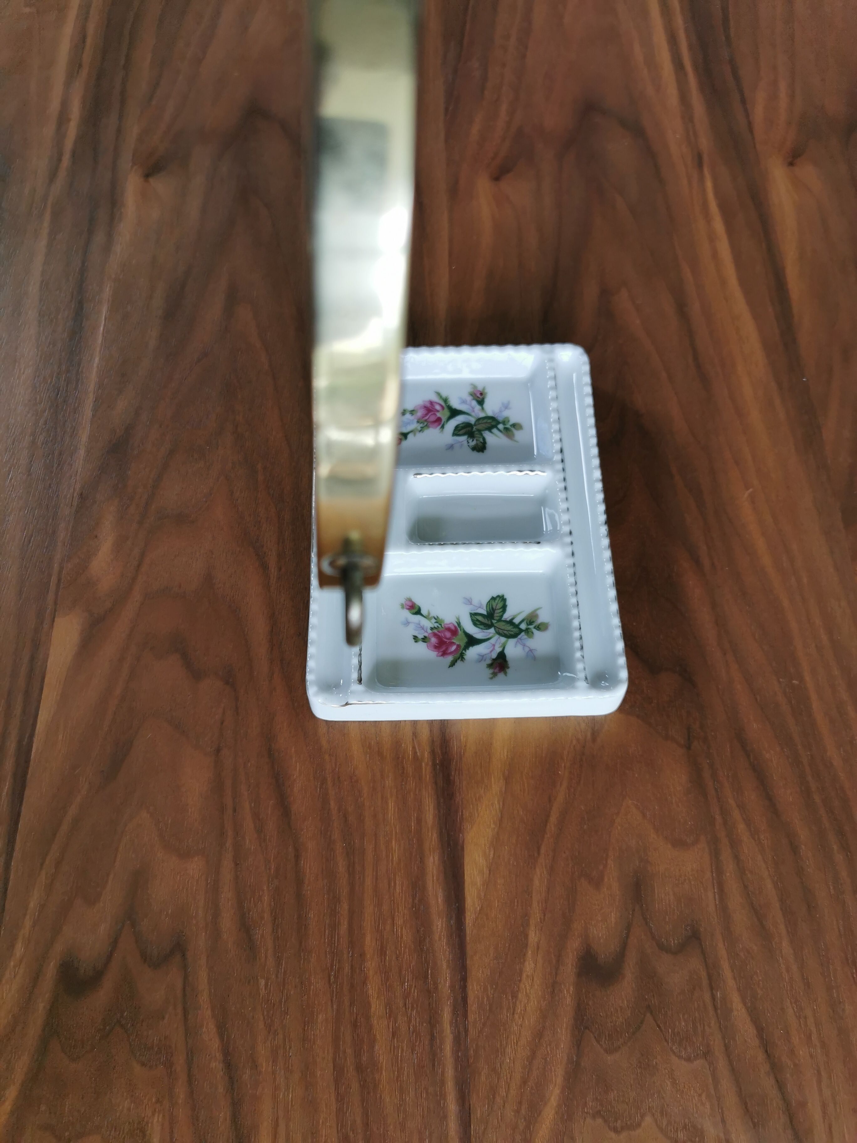 Table mirror with porcelain base for jewelry