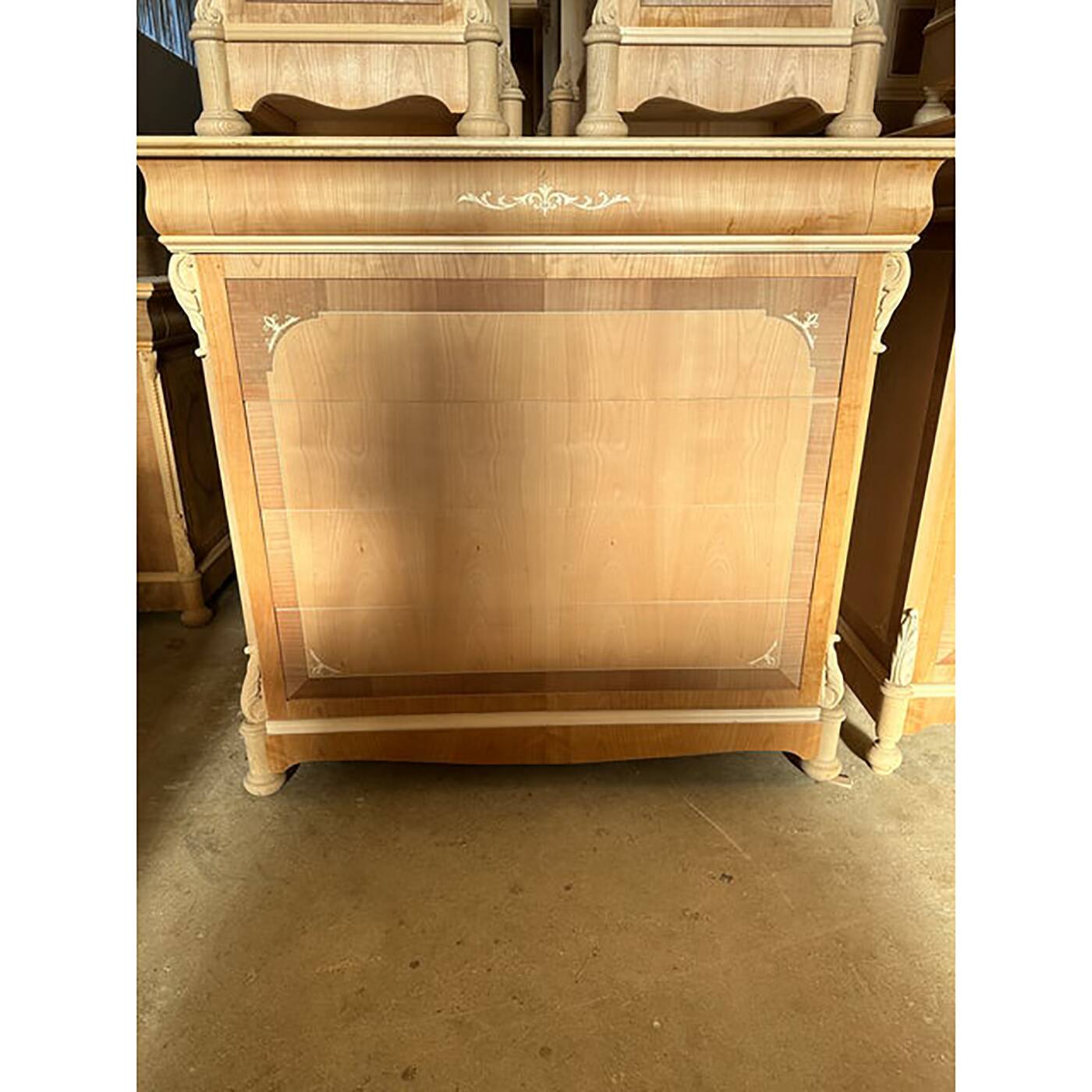 1990s Italian Natural Unpainted Set of a Chest of Drawers and Two Bedside T