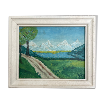 Tableau peinture ancienne paysage de montagne signé Bailly XXe