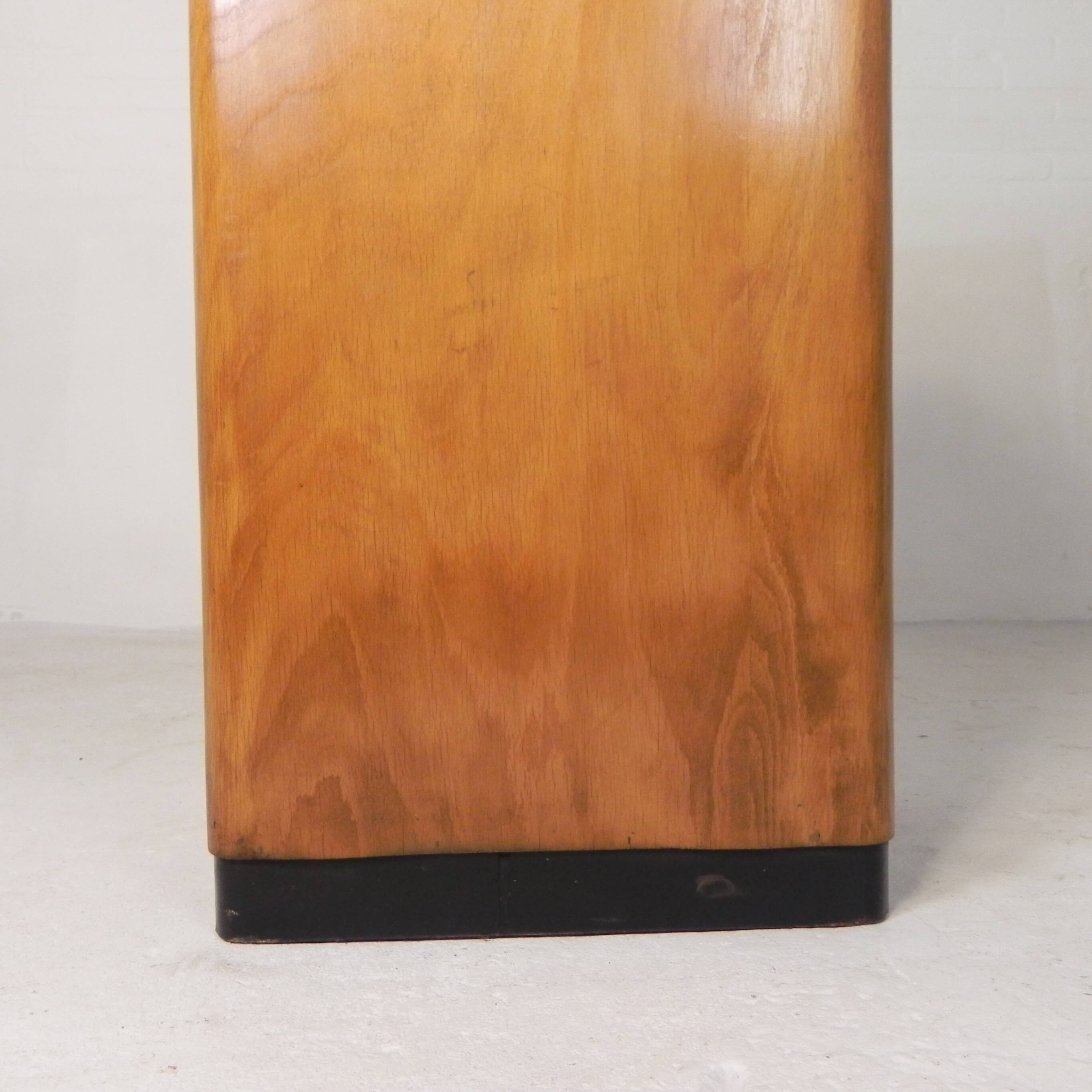 Vintage birch wood curtain wardrobe Ekawerk Horn Lippe, Germany 1950s