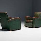 Art Deco Leather Club Chairs, France, 1930s
