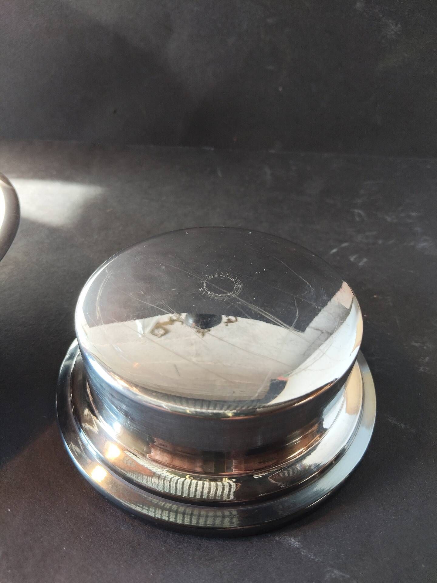 Vintage French silver-plated butter press, Coquillor style.