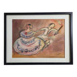 Original pastel signed by Jean Target, Mexican folk dance, 30x40 cm