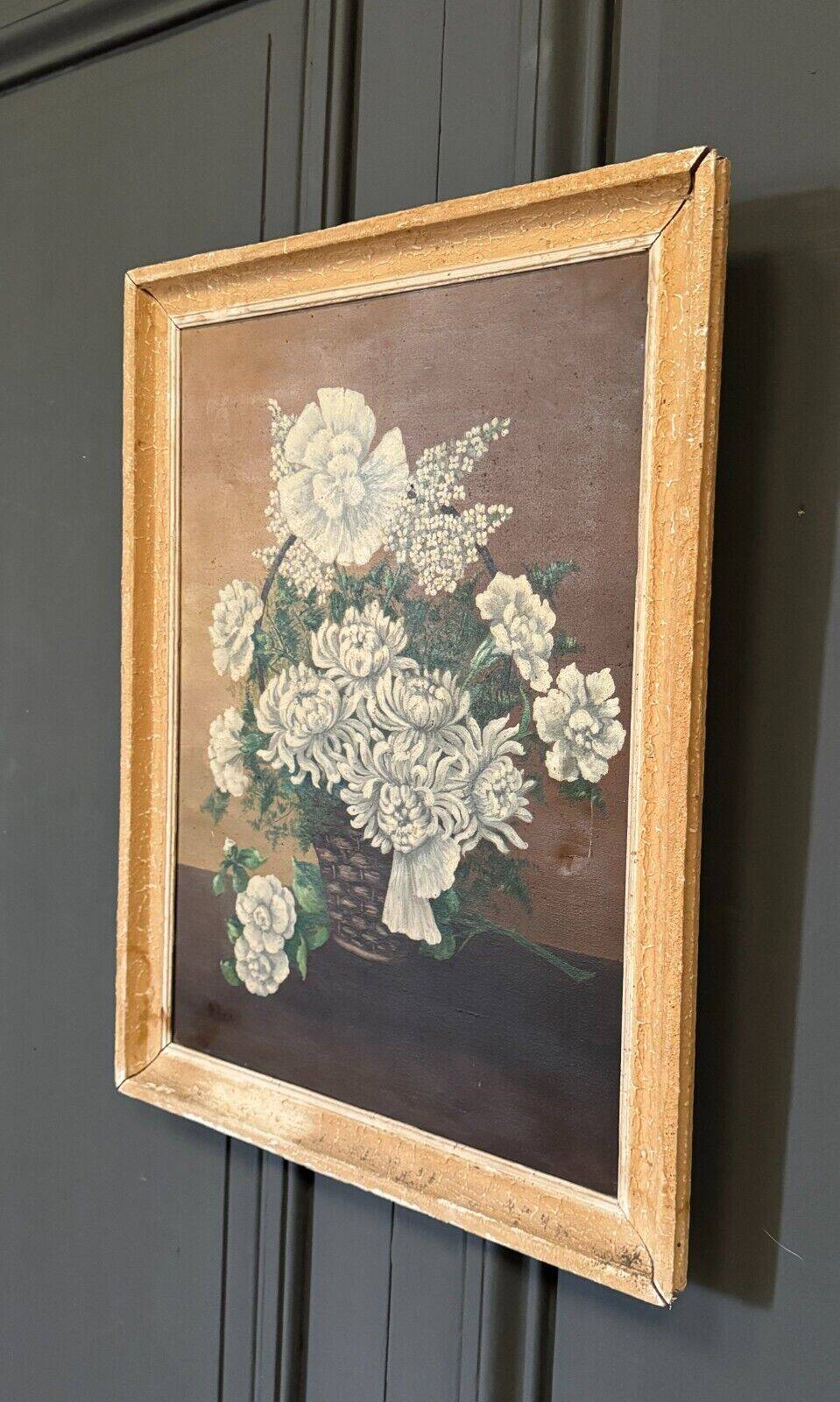 Oil on canvas by Mitzi 20th century still life bouquet of flowers whitewashed frame