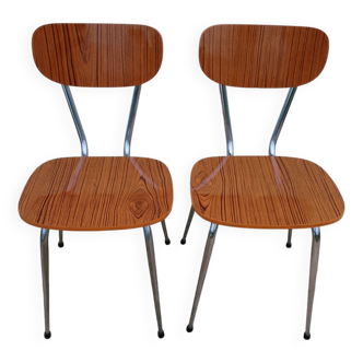 Pair of brown wooden formica chairs from Lafa