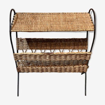 Wicker and steel magazine rack